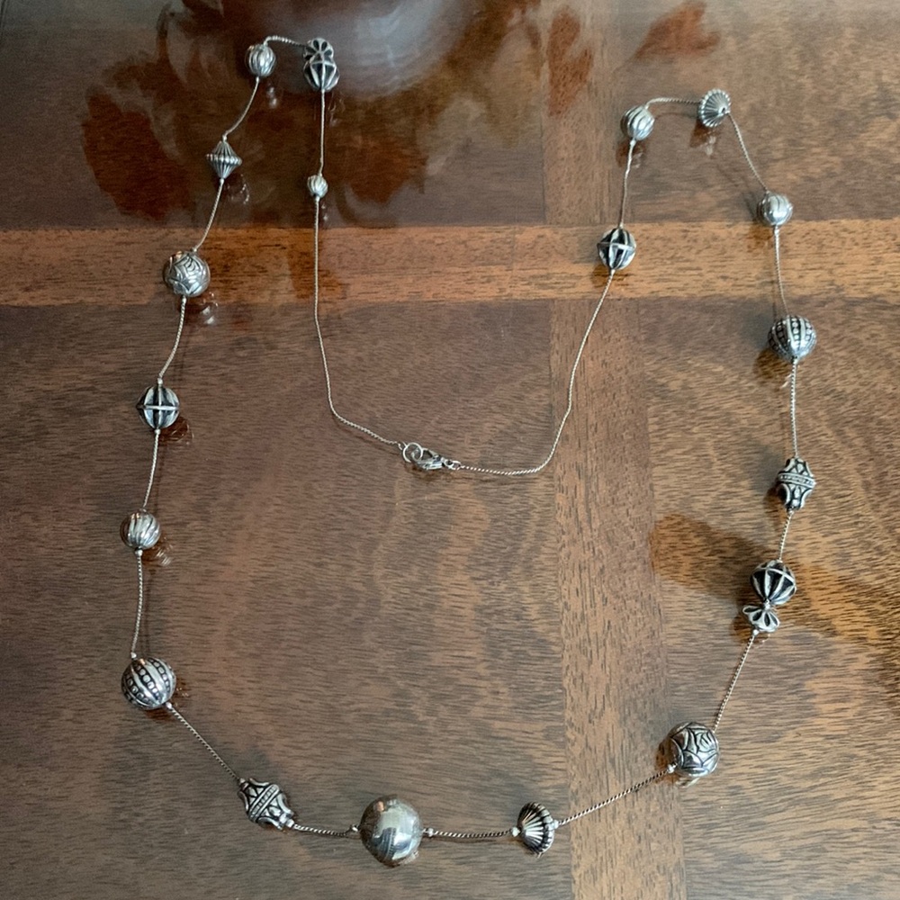 Stylish Silver Beaded Long Necklace Costume Jewelry